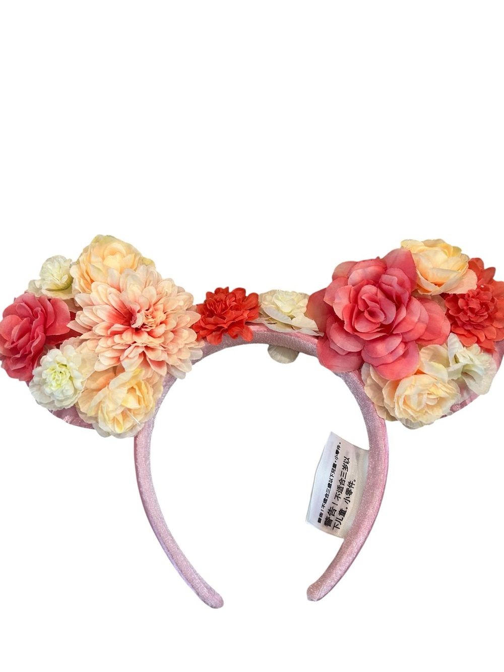 Disney Park Floral Crown Minnie Ears Headband in Pink, Peach & Cream